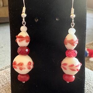 Hand Crafted Strawberry Quartz and Glass Beaded Drop Earrings
